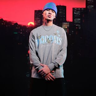 WHOOSIS(不知其名)蝴蝶刺绣长袖T恤重磅休闲男女秋季简约情侣潮