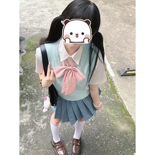 春日青jk学院风小蓝格正版原创校供制服格裙背心马甲套头日系女套