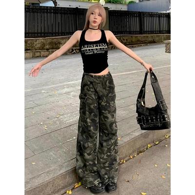 高个子加长美式迷彩工装裤女夏季伞兵裤女款裤子休闲裤宽松阔腿裤