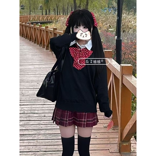 春日青jk制服日系学院风套头针织衫毛衣百搭格裙基础款宽松慵懒套