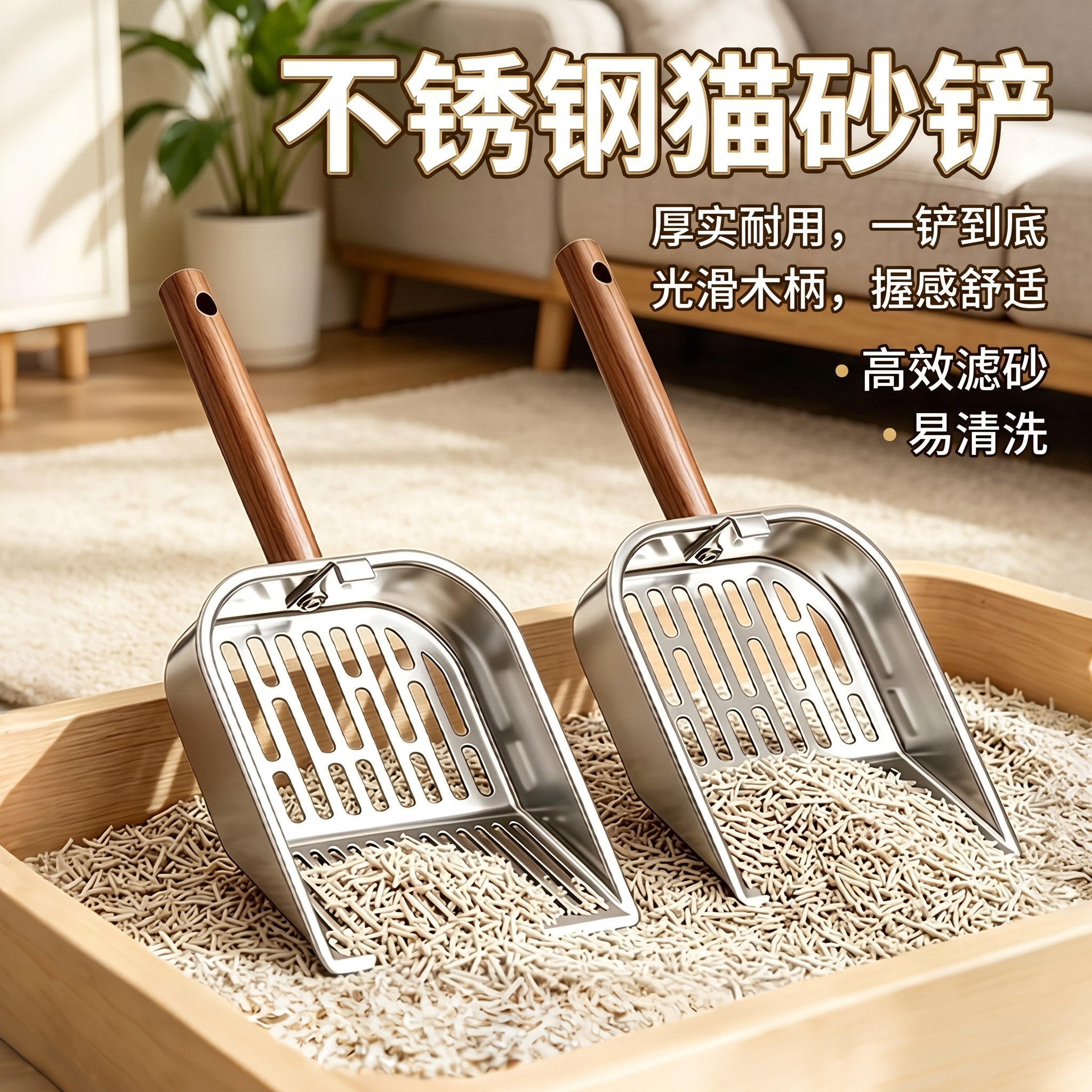 304不锈钢细孔大号猫砂铲