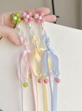 春夏新款花朵绿色飘带发夹发钗古风儿童汉服凌蝴蝶结妙流苏妙头饰