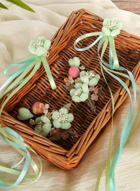 古风绿色仿绒花超仙头饰长飘带凌虞妙书妙欣同款点缀发饰汉服配饰