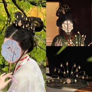 古风复原魏晋南北朝金色花树发冠清冷感汉服步摇发钗战国袍头配饰