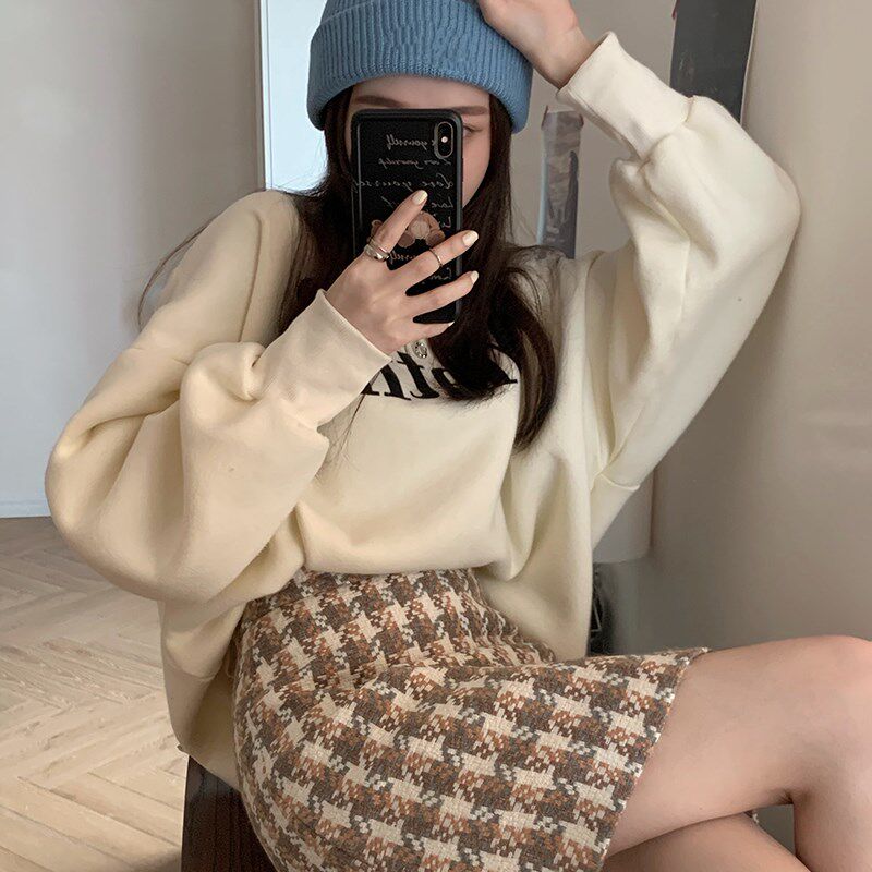 速发大码毛呢半身裙秋冬配裙毛衣高腰格子臀包裙遮胯短裙