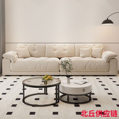 速发朵云沙发奶油风客大简约厅象耳朵小户型直排科技布艺沙发