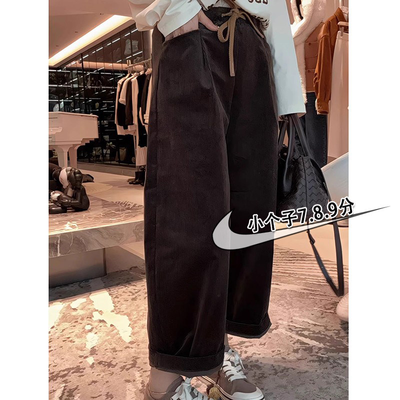 145小个子七分灯芯绒阔腿裤女秋冬加厚高腰显瘦条绒休闲哈伦裤xxs