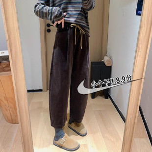 xxs 小个子145九分奶奶裤 秋冬日系咖色灯芯绒裤 女设计感花苞阔腿裤