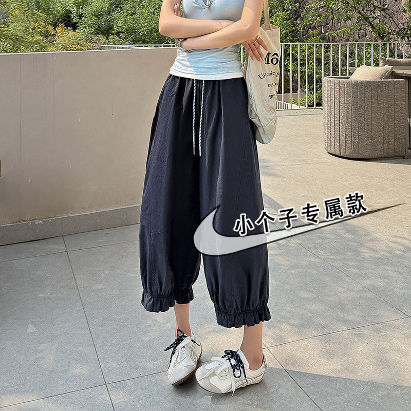 小个子冰丝速干木耳边气球阔腿裤女夏薄款高腰垂感显瘦八分灯笼裤
