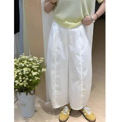 白色休闲裤女夏季小个子七分裤日系水洗棉宽松百搭九分阔腿裤薄款