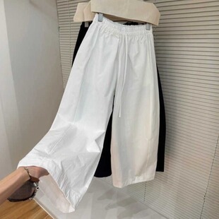 效小个子145松紧腰显瘦百搭弯刀裤 欧货九分阔腿休闲裤 女春夏新款