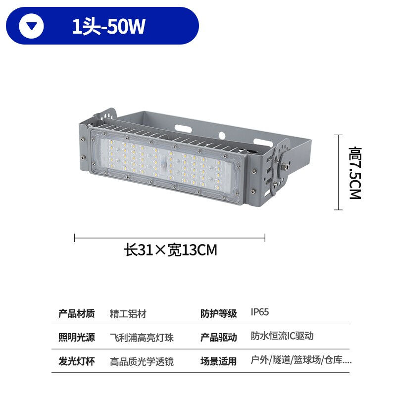 LED隧道灯户外亮模组投光灯高杆灯羽毛球场球馆厂房仓库定制50W白