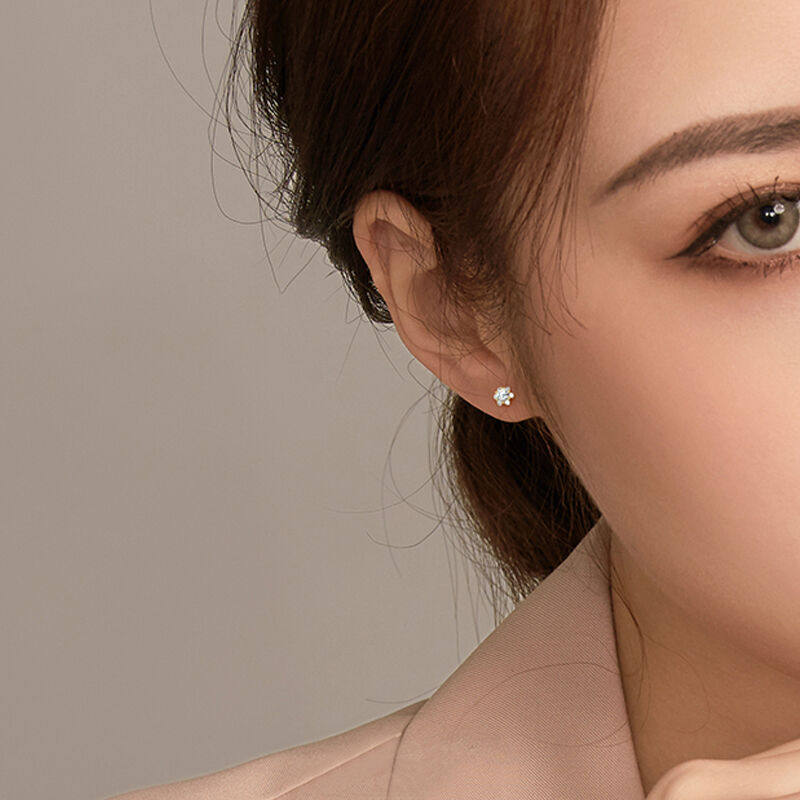 YYEU钻石养耳洞999银耳钉女睡觉免摘简约百搭潮耳棒银耳饰银色
