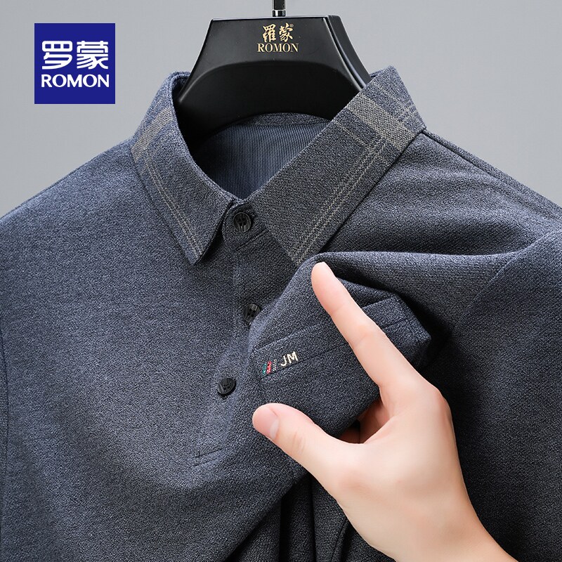 罗蒙男士时尚休闲长袖POLO衫2026春季新款商务纯色休闲百搭T