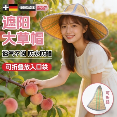 草帽男款防晒可折叠大帽檐田园风