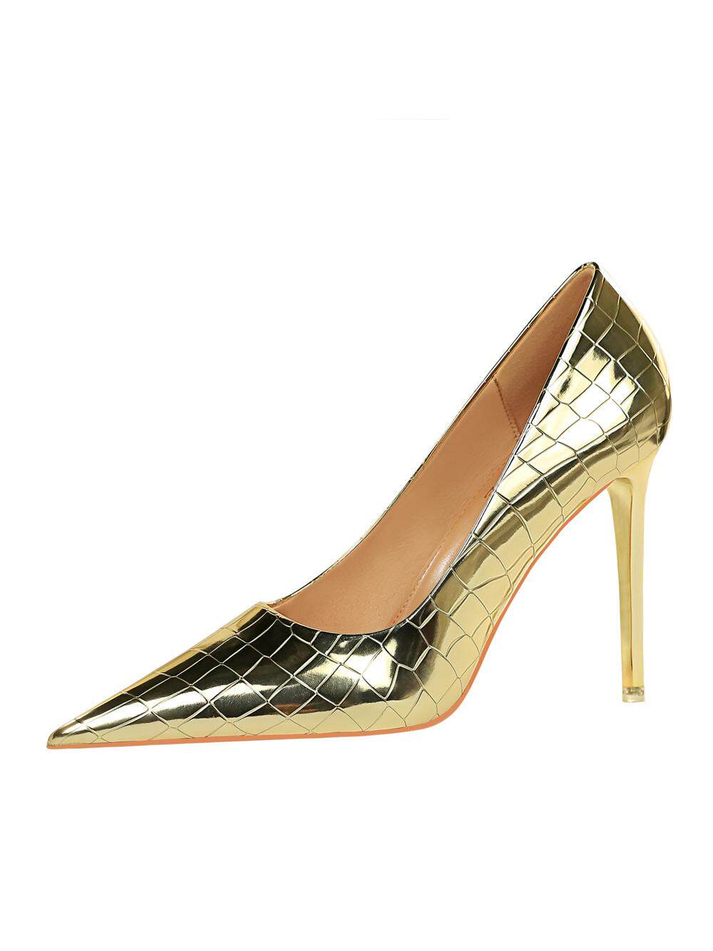 Pointed-Toe Stone Pattern Heels with Metal Detail - Taobao product photo 5