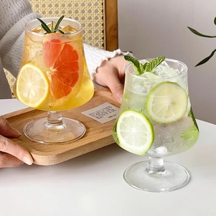 网红ins高脚玻璃杯水果茶杯家用果汁气泡水杯白兰地杯冷饮料杯子
