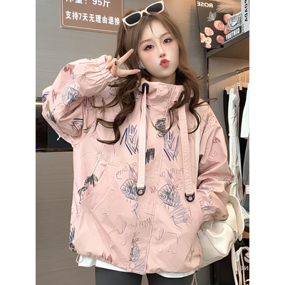 2025新款手绘涂鸦冲锋衣外套女春