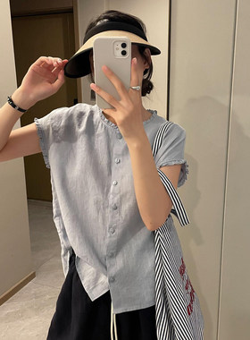 文艺风木耳边衬衫女上衣2026新款