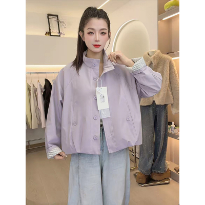 韩系休闲立领宽松百搭短外套女