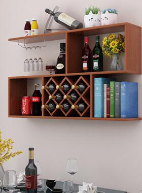 5n批发墙上酒架壁挂酒杯架悬挂吊柜餐厅墙壁墙上格子实木酒柜