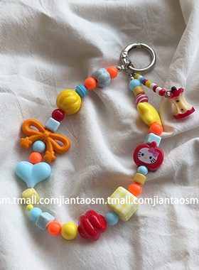 挂件实拍 橙色蝴蝶结HelloKitty混珠适用苹果华为小米手机壳挂饰相机CCD钥匙扣挂饰包包相机礼物盒链条甜美潮