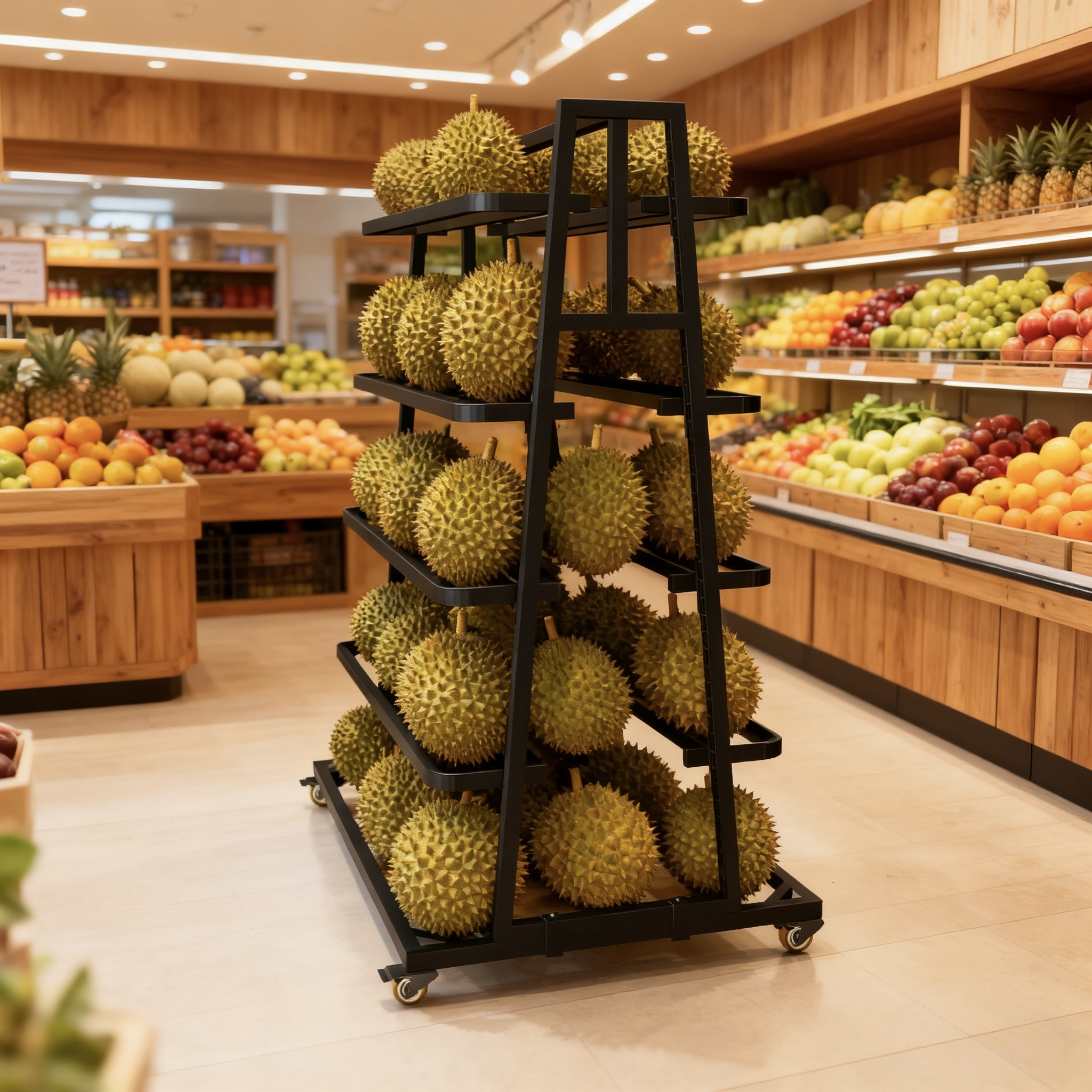 多层水果架超市商场展示架移动式菠萝蜜榴莲展示陈列架果蔬收纳架
