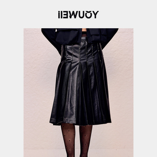 YOUWEI有尾2024秋季 皮裙褪色重工整珠皮百褶裙Y5824318