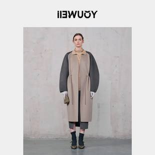 YOUWEI有尾2024冬季 运动拼色抽绳双面呢大衣女外套Y3924408
