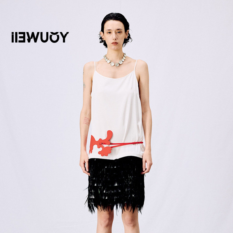 YOUWEI有尾2025春季重工火鸡毛脱卸吊带裙女连身裙Y5725108