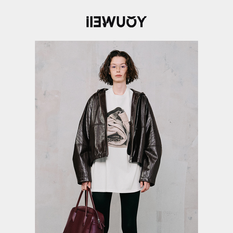 有尾女装复古皮质短款夹克