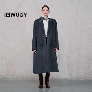 YOUWEI有尾2024冬季 羊毛呢外套Y3924420 缎面顺毛大衣女中长款