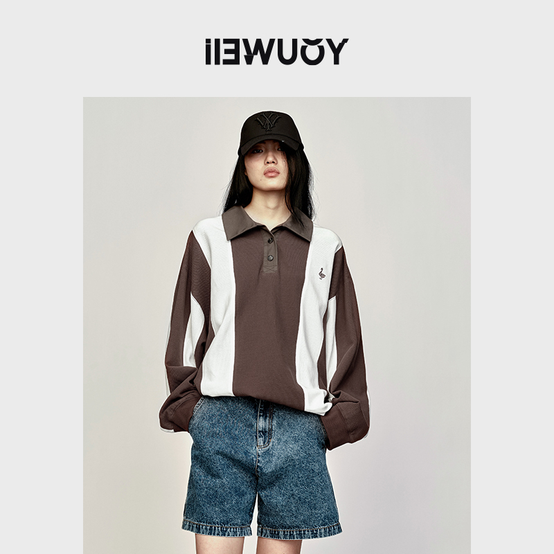 IIEWUOY有尾两色拼接套头Polo衫