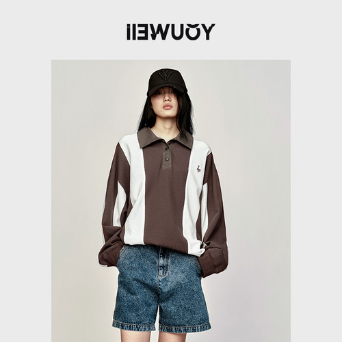 IIEWUOY有尾两色拼接套头Polo衫