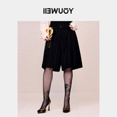 YOUWEI有尾2024秋季 Y5324301黑条纹 短裤 条纹大褶中裤 西装