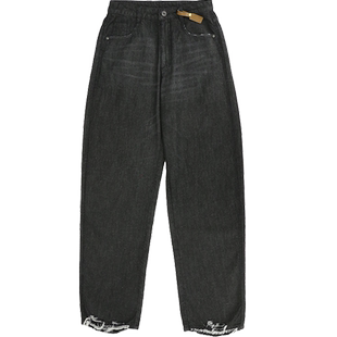 YOUWEI有尾夏季麻感牛仔磨破廓形长裤女士牛仔裤Y5124202