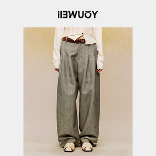 Y5424113 女直筒裤 YOUWEI有尾春季 节点棉格纹褪色痕长裤