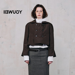 Y2824408 双排扣羽绒服女薄款 YOUWEI有尾2024冬季 塔夫绸短款