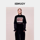 YOUWEI有尾秋季 假两件主题印花T恤女长袖 Y1224306