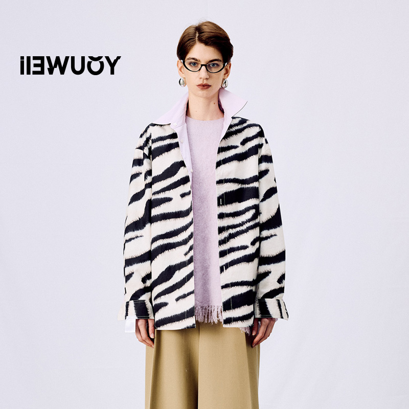 YOUWEI有尾2025春季新品正反两穿斑马纹花色衬衫式外套Y2425109