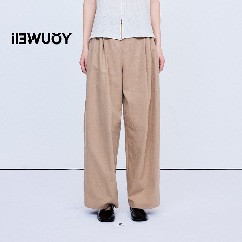 有尾亚麻双腰蛋形裤休闲裤