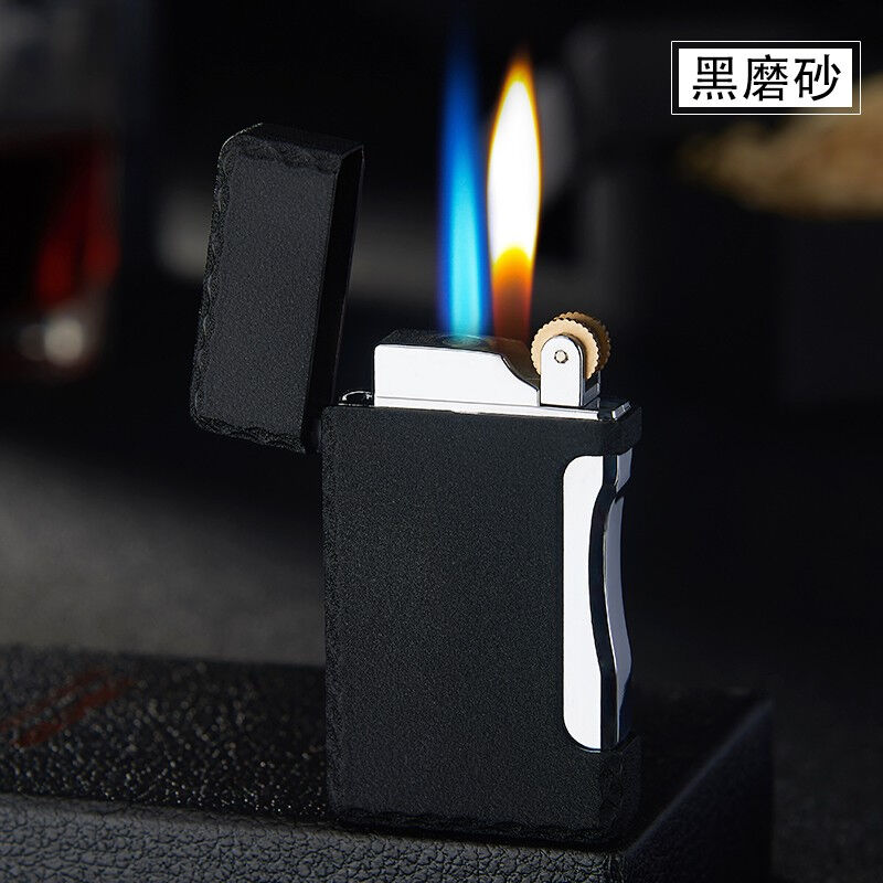 个性可变金双火砂轮明火侧压直冲打火机充气防风砂轮电子定火两用