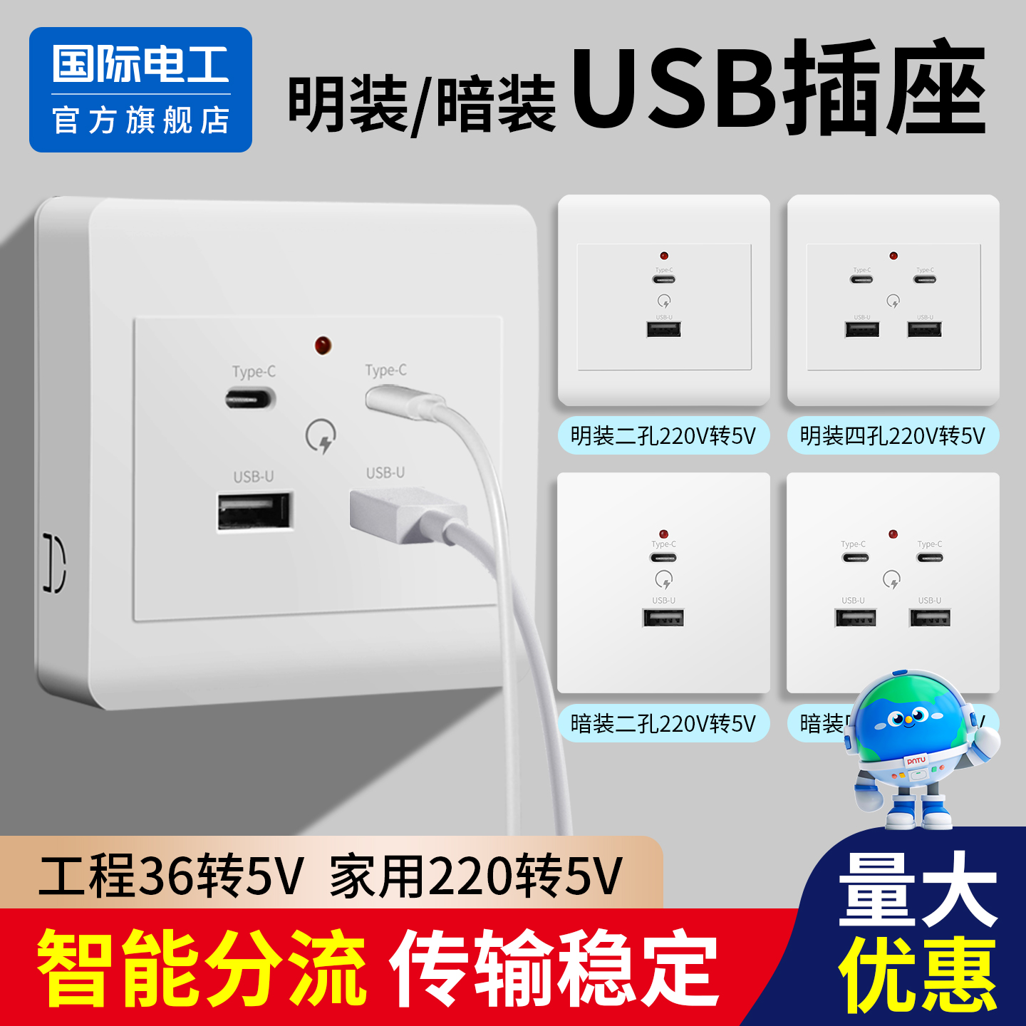 国际电工86型USB插座面板