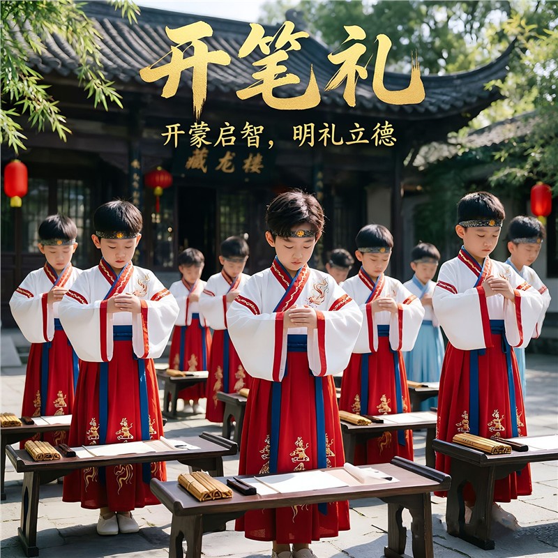 儿童古装汉服男童国学服中国风书童表演服装小学生开笔礼演出服