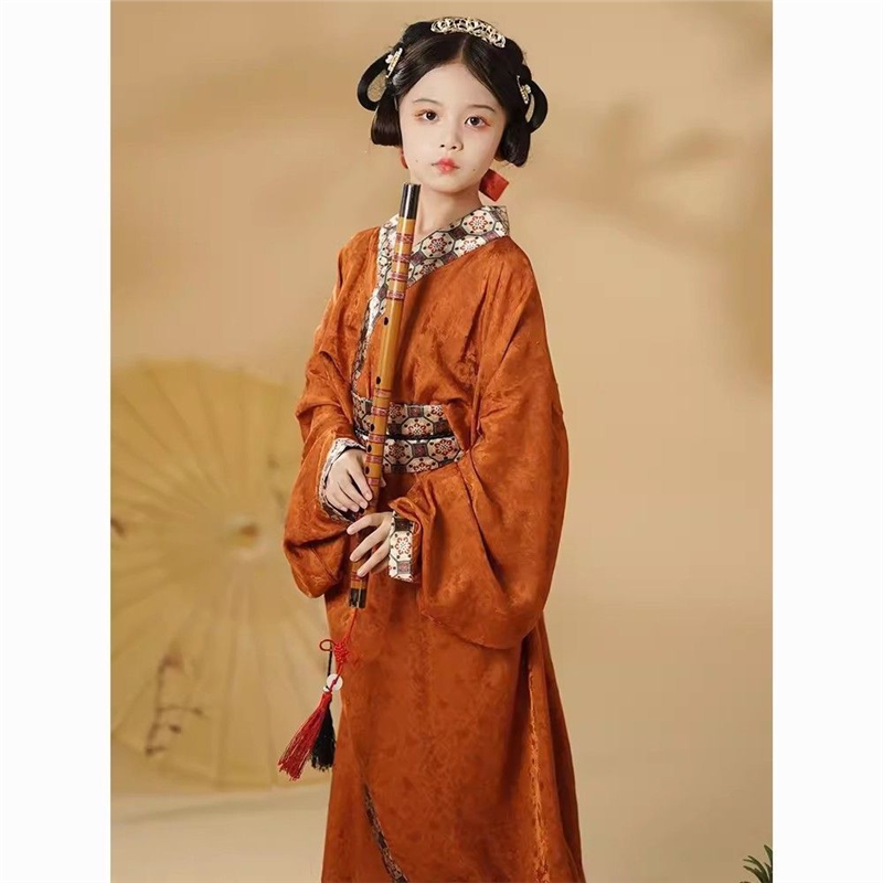 儿童战国袍新款古装直裾女童交领女长儒复原汉服国风唐装天内发货