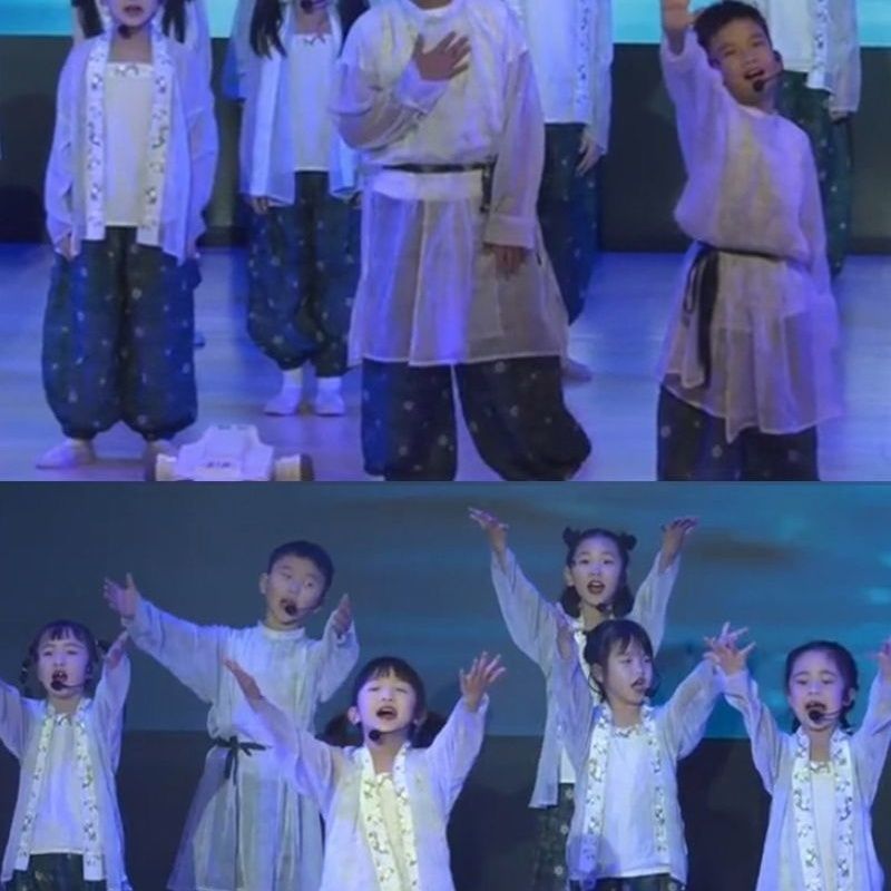 新款玉盘玉盘合唱服装儿童演出服男女童问月民族风舞蹈服汉服国风