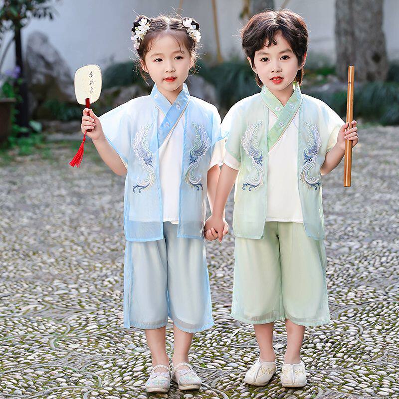 儿童汉服男童女童夏装国学服中国风古装国学唐装夏古风六一演出服