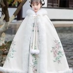 女童儿童冬款加绒加厚汉服安可拉红新中式防风古风拜年服保暖披风