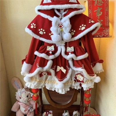 【泡泡熊原创设计】招财猫未命名新年战袍加绒红色lolita可爱lo裙