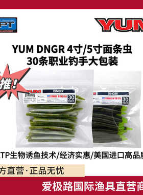 爱极路美国进口软饵YUM Dinger4寸5寸面条虫30条职业大包装诱鱼剂